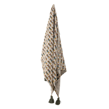 Load image into Gallery viewer, Decorative throw blanket with geometric pattern and tassels on a white background