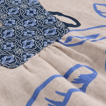 Load image into Gallery viewer, Close-up of fabric with blue and beige patterns