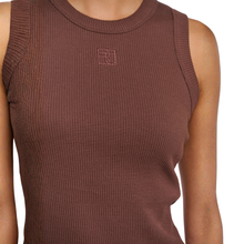 Load image into Gallery viewer, Brown ribbed tank top with a logo on a white background