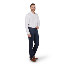 Load image into Gallery viewer, Man wearing a white shirt and navy pants on a white background