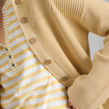 Load image into Gallery viewer, White Stuff Gigi Washed Cardi in light yellow, with a light grey background.