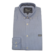 Load image into Gallery viewer, Image of a folded Diesel Jarlath Boys Shirt, in blue, with a white background