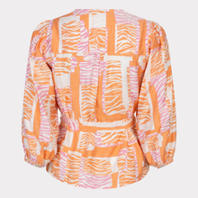 Load image into Gallery viewer, Back of Esqualo Wrap Blouse Divine Blocks with a white background.