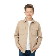 Load image into Gallery viewer, Image of Model wearing Diesel Duncan Boys Overshirt in Sand, with a white background.