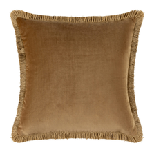 Load image into Gallery viewer, Brown velvet pillow with frayed edges on a white background