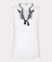 Load image into Gallery viewer, esqualo top in off white colour with embroidered design on the front
