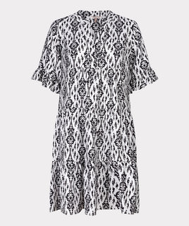 esqualo two tone dress in Ikat print showing front of dress
