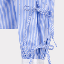Load image into Gallery viewer, Blue and white striped robe on a white background