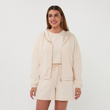 Load image into Gallery viewer, Woman in zip top and matching shorts and top