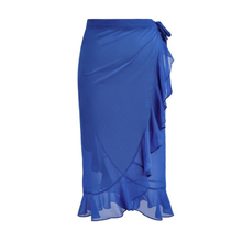 Load image into Gallery viewer, Blue skirt with ruffled layers on a white background