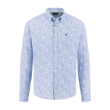 Load image into Gallery viewer, Blue patterned shirt on a white background