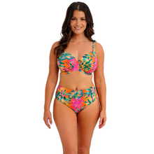Load image into Gallery viewer, Woman wearing a colorful floral bikini on a white background