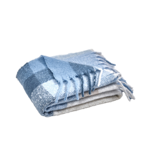 Load image into Gallery viewer, Folded blue and gray blanket on a white background