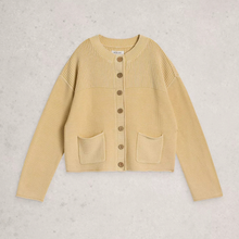 Load image into Gallery viewer, front of White Stuff Gigi Washed Cardi in light yellow, with a light grey background.