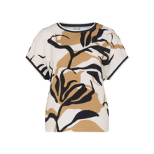 Load image into Gallery viewer, White t-shirt with black and brown abstract leaf pattern on a white background