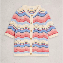 Load image into Gallery viewer, Colorful striped cardigan on a light gray background