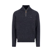 Load image into Gallery viewer, Dark gray sweater with a quarter zip on a white background