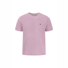 Load image into Gallery viewer, Pink t-shirt with a small logo on a white background