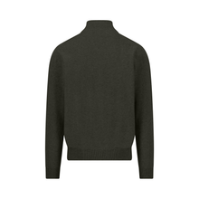 Load image into Gallery viewer, A dark olive green knit sweater with a mock neck, shown from the back on a plain white background.