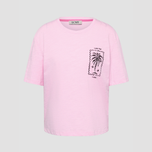 Load image into Gallery viewer, Pink t-shirt with a palm tree design on a gray background