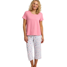 Load image into Gallery viewer, Indigo Sky Beach Print Soft Cotton Jersey Cropped Pyjama Set | Pink