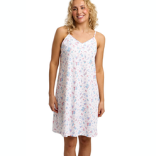 Load image into Gallery viewer, Woman wearing a patterned nightgown on a white background
