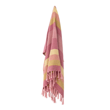 Load image into Gallery viewer, Striped towel with pink and yellow pattern on a white background