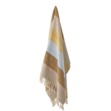 Load image into Gallery viewer, Striped throw with fringes on a white background