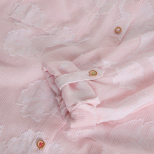 Load image into Gallery viewer, Close up detailing of fabric and buttons on White Stuff Sophie Pink Jacquard Shirt in pink, with a light grey background.