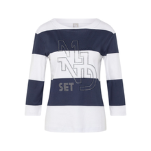 Load image into Gallery viewer, Front full view of Rabe 3/4 Sleeve Navy & White Top