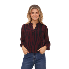 Load image into Gallery viewer, Model showcasing Kate & Pippa Blouse in Black/Wine in a front view