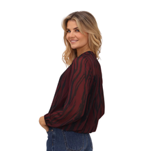 Load image into Gallery viewer, Model showcasing Kate & Pippa Blouse in Black/Wine from Side View