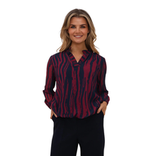 Load image into Gallery viewer, Model showcasing Kate & Pippa Blouse in Navy/Berry