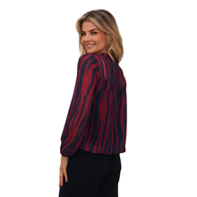 Load image into Gallery viewer, Model showcasing Kate & Pippa Blouse in Navy/Berry in a side view
