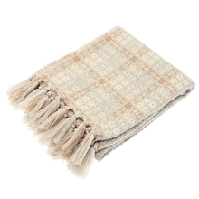 Load image into Gallery viewer, Beige woven blanket with tassels on a white background
