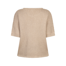 Load image into Gallery viewer, Back of Esqualo SS Knitted Top in a Light Sand colour, with a white background.
