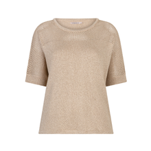 Load image into Gallery viewer, Front of Esqualo SS Knitted Top in a Light Sand colour, with a white background.