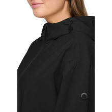 Load image into Gallery viewer, Black raincoat with a brand logo on a white background
