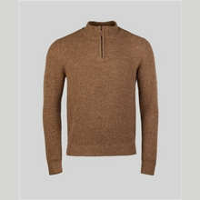 Load image into Gallery viewer, Brown sweater with a quarter zip on a light gray background
