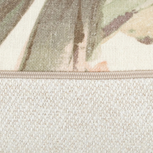 Load image into Gallery viewer, Close-up of a woven textile product showing a cream-colored textured lower section and a patterned upper section with muted green, beige, and soft pink tones, divided by a thin beige zipper.