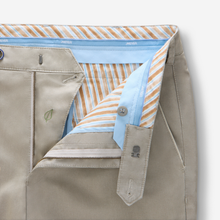 Load image into Gallery viewer, Close-up of beige pants with a striped lining and button details.