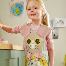 Load image into Gallery viewer, Child wearing a cartoon mouse apron in a kitchen setting
