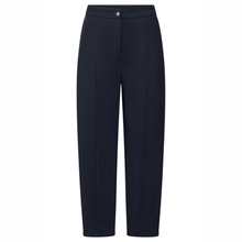 Load image into Gallery viewer, A pair of dark navy blue tailored trousers shown flat against a solid white background.