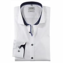 Load image into Gallery viewer, Olymp Body Fit White with Navy Trim Shirt