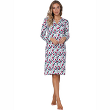 Load image into Gallery viewer, Woman wearing a floral nightshirt on a white background