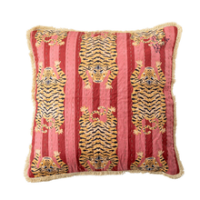 Load image into Gallery viewer, Decorative pillow with tiger pattern on a red background