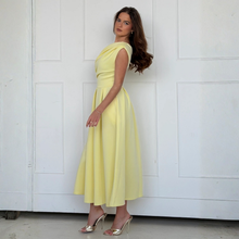 Load image into Gallery viewer, Side view of Girl In Mind Betty Asymmetric Dress Lemon