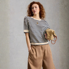 Load image into Gallery viewer, Model posing wearing White Stuff Holly Pointelle Tee, with a light grey background.