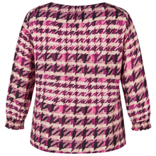 Load image into Gallery viewer, Pink and black patterned blouse on a white background