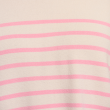 Load image into Gallery viewer, Close up view of material on Rino & Pelle Yelin Short Striped Sweater in Snow White/Pink, with a white background.